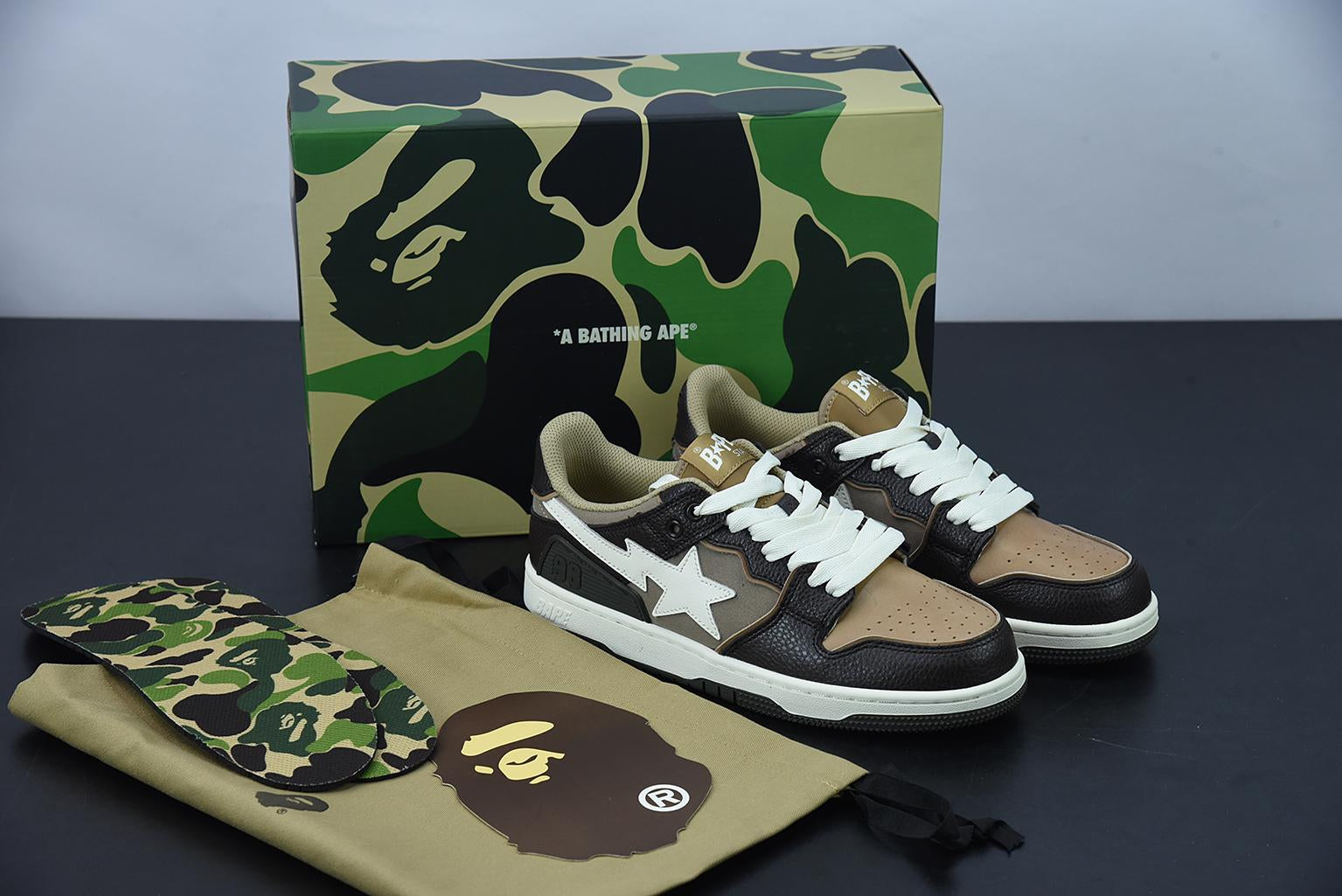 Tênis Bathing Ape SK8 Sta Low Brown Gray